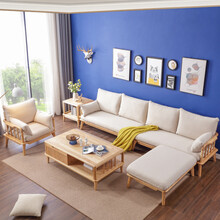 北欧实木沙发小户型全实木白蜡木沙发客厅组合简易沙发现代简约 三人位+脚踏