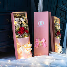 满天星干花大花束礼盒情人节送女友的生日礼物女女生创意浪漫闺蜜 情侣熊款48cm 礼盒 花束+礼盒+led灯+礼袋