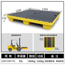 防泄漏托盘货物托盘 危废油桶防渗漏托盘化学品二次容器防泄漏防漏平台塑料栈板接油盘 C8  【滚塑款】特厚四桶托盘 1250*1250