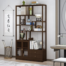 名竹佳园 新中式实木博古架隔断多宝阁茶叶柜茶具架古董展示架客厅小摆件置物架现代简约 仿古博古架80长左抽屉右门