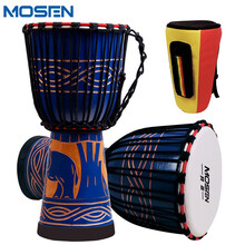 莫森(mosen)非洲鼓10英寸彩绘 成年老山羊皮 印尼桃花芯木 儿童初学者丽江演奏手鼓【配件大礼包】蓝色雕像