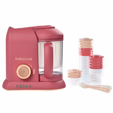Beaba法国婴儿辅食机宝宝蒸煮搅拌一体料理研磨料理机babycook 荔枝红+储存14件套