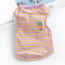 条纹宠物比熊小型泰迪狗狗背心夏季无袖猫衣服防掉毛纯棉薄款夏天 紫黄- 细条纹菠萝 M(约适合6-7斤)