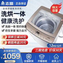 志高（CHIGO）全自动洗衣机 热烘干洗烘一体 大容量家商两用 智能波轮洗脱一体机桶自洁 12公斤热烘干金色玻璃款【洗烘一体+强动力电机】