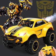 孩之宝全美变形金刚漂移喷雾遥控车大黄蜂遥控汽车充电四驱赛车越野车儿童男孩玩具 33厘米大黄蜂越野喷雾车单电