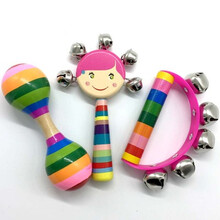 曲漾 玩具卡通制玩具拨浪鼓木质手摇鼓摇铃0-1岁儿童宝宝 粉女孩手摇铃/粉半圆/双头沙锤