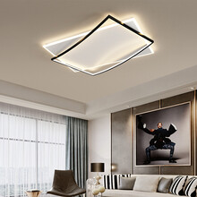 灯宴客厅吸顶灯长方形现代简约大气创意客厅大灯新款网红客厅灯北欧灯具卧室灯家用温馨个性艺术房间灯饰 白+黑110cm无极调光-配遥控