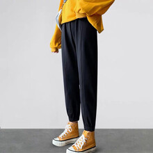 敏潮格伦孕妇裤子春秋款外穿时尚九分裤潮妈孕妇运动休闲潮流宽松束脚卫裤 1903#黑色【春秋款托腹裤】 M