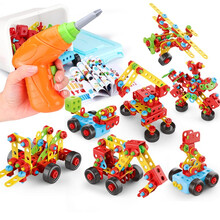 儿童拧螺丝玩具电钻工具箱益智动手螺母拆装组合玩具男孩拼搭积木 404件N变收纳桶装【画册+电动钻】充电版