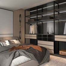 飞美家具全屋定制极简轻奢风格卧室家具整体衣柜定制  床 护墙板 床头柜  整体衣柜  全屋均可定制 卧室空间定制爱格板1平方米（展开面积）