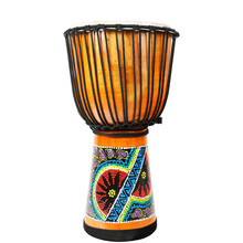 名森非洲鼓 彩绘手鼓 手工整木雕刻非洲鼓 儿童初学者丽江演奏山羊皮手鼓 木色彩绘款 12寸 木色彩绘款