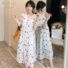 幸孕佳儿 孕妇裙2021夏装新款韩版时尚可爱减龄心型法式V领长裙潮妈外出大码宽松遮肚孕妇连衣裙 白色 M