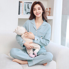 钱塘娘子春秋月子服孕妇睡衣纯棉哺乳睡衣套装 蓝色草莓 M码