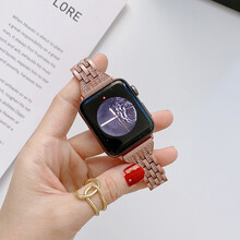 简谷 苹果iwatch6代手表表带女款时尚水钻 watch5/3/4/2/1表带小蛮腰SE气质潮金属 水钻表带【玫瑰金】 40mm 4/5/SE/6代通用