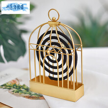 家用蚊香托盘北欧铁艺蚊香架创意鸟笼香炉盘檀接灰盘挂式蚊香炉 北欧鸟笼金色