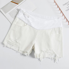 敏潮格伦孕妇短裤女2021夏季薄款时尚夏装宽松打底裤子潮妈春夏外穿牛仔裤 白色 M
