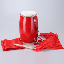 秦翔腰鼓15CM成人木质头层水牛皮腰鼓专业秧歌14厘米腰鼓12CM儿童腰鼓乐器 15cm腰鼓+鼓棒+背带+4米绸带+方巾