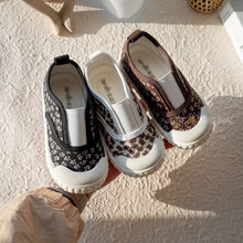 蒂布豆儿童帆布鞋女童鞋2021春夏新款女童公主鞋简约日系碎花风一脚蹬宝宝鞋幼儿园 棕色 21码内长14.2cm