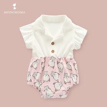 modomoma新生儿用品婴儿衣服女宝宝公主春夏装可爱猫咪小飞袖连体衣哈衣爬服 猫咪小飞袖哈衣 59【建议0-3个月】