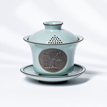 【熹谷】禅茶一味三才盖碗功夫茶具家用办公开片可养泡茶碗敬茶碗 天青（带礼盒）