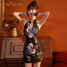 曼烟 情趣内衣女 诱惑角色扮演开裆免脱性感睡衣女 制服诱惑古典印花旗袍套装2243 印花古典包臀旗袍 2043【黑色】 均码(建议体重80-120斤)