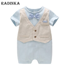 Radinka2021夏上新婴儿连体衣宝宝短袖绅士服哈衣爬服【GS-WLD-PKK】 卡其色假两件绅士平角哈衣SP25 吊牌80 建议身高73-80cm