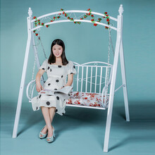 荡秋千 户外 儿童秋千吊椅户外 铁艺秋千室内庭院摇椅家用秋千阳台儿童成人吊床吊椅荡秋千 加固版白款式5+花藤+工具+彩灯+ 坐垫
