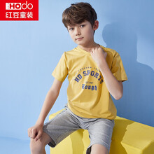 红豆童装儿童棉质睡衣夏季薄款短袖短裤可外穿家居服套装中大童小男孩空调服 H0J3127 黄色 140