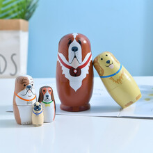 俄罗斯套娃5层卡通狗狗纯手工木质创意减压玩具彩绘卡通版男孩女孩儿童节礼物 卡通狗狗5层