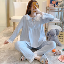 回访人春秋季孕妇哺乳睡衣女产后大码月子服纯棉可外穿产妇喂奶家居服夏 H蓝色花边 女款XXL码 150-170斤