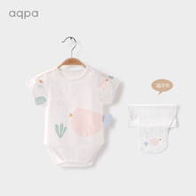 aqpa男女宝宝短袖包屁衣双层【60支】纱布夏季新品儿童连体衣婴儿爬服轻薄             白底豆丁鱼  90cm