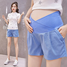 南叮雅格孕妇裤子棉麻短裤大码时尚夏款短裤薄款低腰潮妈打底裤 蓝色 M【90-115斤】