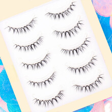 新款w-7 假睫毛自然自粘仿真浓密半截眼尾嫁接效果深夜H 两盒5对装+1瓶胶水 16.5*11.2*2.3