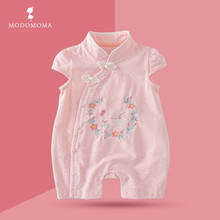 modomoma新生儿用品婴儿衣服春夏装女宝宝公主复古国风旗袍仙气质刺绣短袖连体衣爬服 国风绣花兔子短爬 73【建议6-9个月】