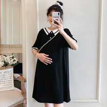 敏潮格伦孕妇装夏装2021新款孕妇连衣裙夏天时尚裙子夏季潮妈雪纺孕妇裙夏 黑色 M
