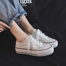 飞耀帆布鞋女学生百搭板鞋厚底松糕鞋女简约两穿小白鞋女半拖鞋 1613白色 37