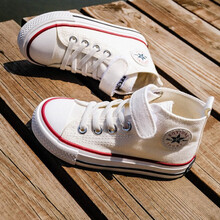 巴拉巴拉旗下badibadi 春秋新儿童帆布鞋女童高帮板鞋魔术贴男童中大童单鞋白色学生球鞋 白色 30码/20cm