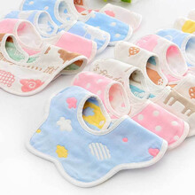 京选优品口水巾婴儿围嘴防水吐奶纯棉围兜女公主新生男宝宝360度夏季薄款 6层纱布款(混合款) 一条装