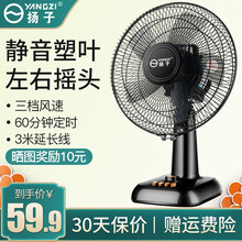 扬子电冷风扇台式家用16-12英寸小台扇摇头轻音学生电扇落定时风扇 12寸黑色台扇【塑叶】+3米电源线