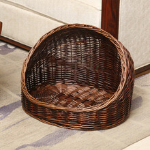 曦凰 猫窝藤编猫屋柳编狗窝夏季可拆洗中小型犬泰迪编织四季通用宠物窝 咖啡色裸筐 小号45*36适合6斤以内