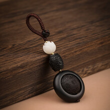 卡牧尼 汽车钥匙扣黑紫檀木转运珠平安招财六字箴言转运珠挂件吊坠挂绳传统手工编织钥匙链 【八宝吉祥】黑檀转运钥匙扣