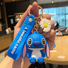 汽车钥匙扣钥匙链 摩托车电动车钥匙圈钥匙环钥匙挂件 可爱卡通汽车用品钥匙配饰 蓝色史迪仔+雏菊 卡通钥匙扣