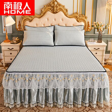 南极人乳胶凉席冰丝凉席可水洗机洗折叠1.5/1.8米空调席子可拆卸公主风蕾丝床裙罩凉席三件套 银灰 1.5×2.0m可卸床裙款-乳胶凉席三件套