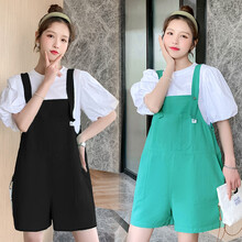 小兀 孕妇装套装夏季夏款孕妇套装孕妇两件套外出外穿背带宽松大码孕妈装 绿色套装 M