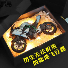 机车川崎h2r摩托车模型男生礼物玩具仿真生日合金儿童收藏 川崎H2r蓝银+礼盒套装