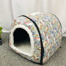 窝冬天保暖可拆洗泰迪小型犬窝冬季封闭式房子型屋手 独角兽单窝+垫子+毛毯 S码【长32宽27高27 适3斤内】