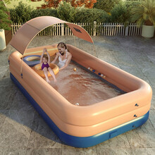 超大游泳池一键充气 儿童游泳池 成人游泳池 室内户外PVC遮阳泳池带棚水池 珊瑚粉+2.6米+入门套装