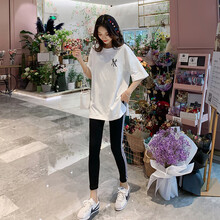 孕妇夏装套装时尚款孕妇装短袖T恤上衣潮妈外出两件套春夏薄款夏季休闲运动衣服 白色上衣+黑裤【套装】 XL