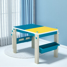 积木桌子乐高兼容多功能宝宝拼装力儿童大号玩具椅男女孩实木生日礼物抖音网红同款 【可绘画】蓝大颗粒桌