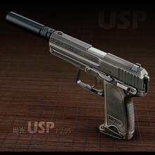 新款可抛壳 USP 伯莱塔模型钥匙扣 合金模型枪不可发射 抛壳 USP灰+消音器